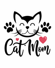Cat mom, Typography T-shirt Design Vector Art illustration for Mother's Day, mom, mama