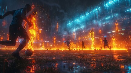Futuristic Soccer Match with Holographic Players - Generative AI