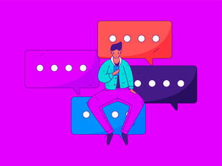 Virtual characters social communication concept business flat vector hand drawn illustration
