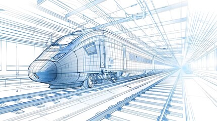 Obraz premium Minimalist Schematic of High Speed Train Component Manufacturing