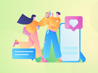 Virtual characters social communication concept business flat vector hand drawn illustration
