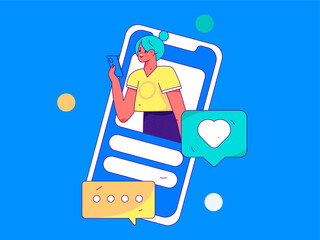 Virtual characters social communication concept business flat vector hand drawn illustration
