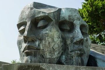 Obraz premium Abstract Stone Sculpture of Two Faces