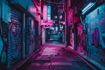 Fototapeta premium Neon-lit Alleyway in a Cityscape