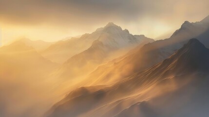 Fototapeta premium Expert photographer capturing the essence of a misty mountain landscape at dawn