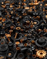 Fototapeta premium A close up of many different types of gears and nuts