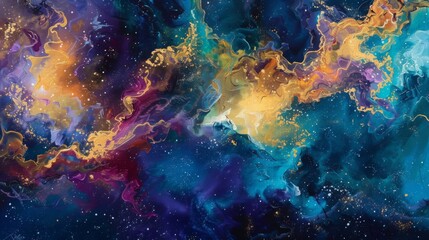 Aerial view of a vibrant space nebula
