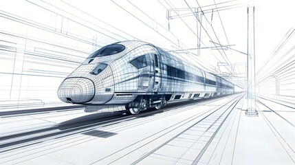 High Speed Train Infrastructure Schematic Blueprint on Minimalist White Background