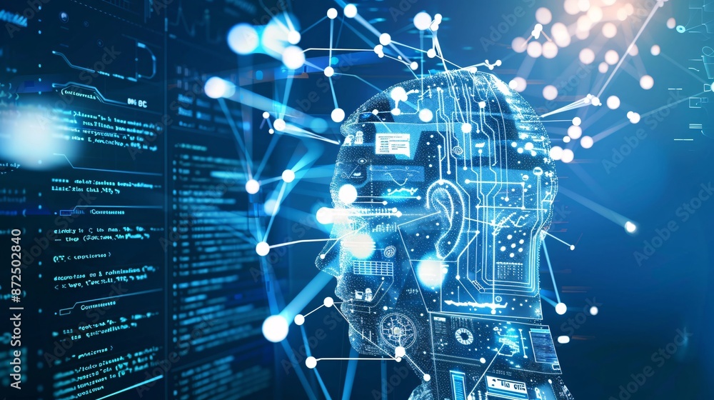 Poster depiction of machine learning in document analysis, with ai tools organizing and extracting insights