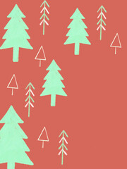 クレヨンで描いた森のパターンイラスト　赤