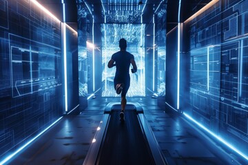 Futuristic Runner in a Digitalized Corridor