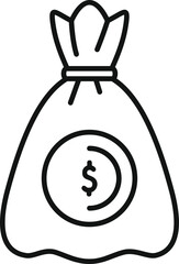 Simple line icon of a bag with a dollar coin, representing the concept of saving money or investment