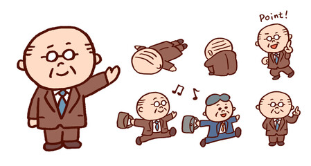 頑張る中年サラリーマンのかわいいキャラ素材