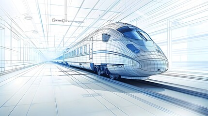 High Speed Train Components Manufacturer Infographic Blueprint on Minimal White Background