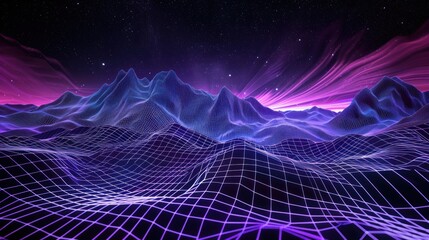 Cyberpunk Landscape with Purple and Blue Hues