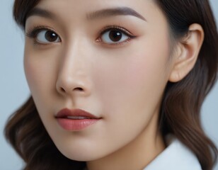 Obraz premium close up portrait of a beautiful korean woman business long hair with K-beauty make up style and healthy and perfect skin isolated asian woman
