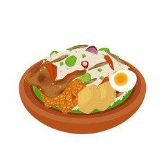 Vector illustration logo Clip art traditional indonesian food Nasi Liwet Sunda on a traditional bowl 