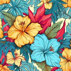 Fototapeta premium backdrop with floral pattern and Hawaiian colors , generated by AI. High quality photo