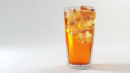 Glass of Orange Soda Water with Ice Cubes on White

