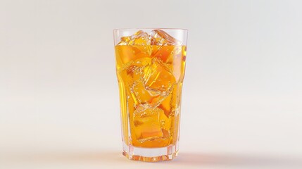 Glass of Orange Soda Water with Ice Cubes on White

