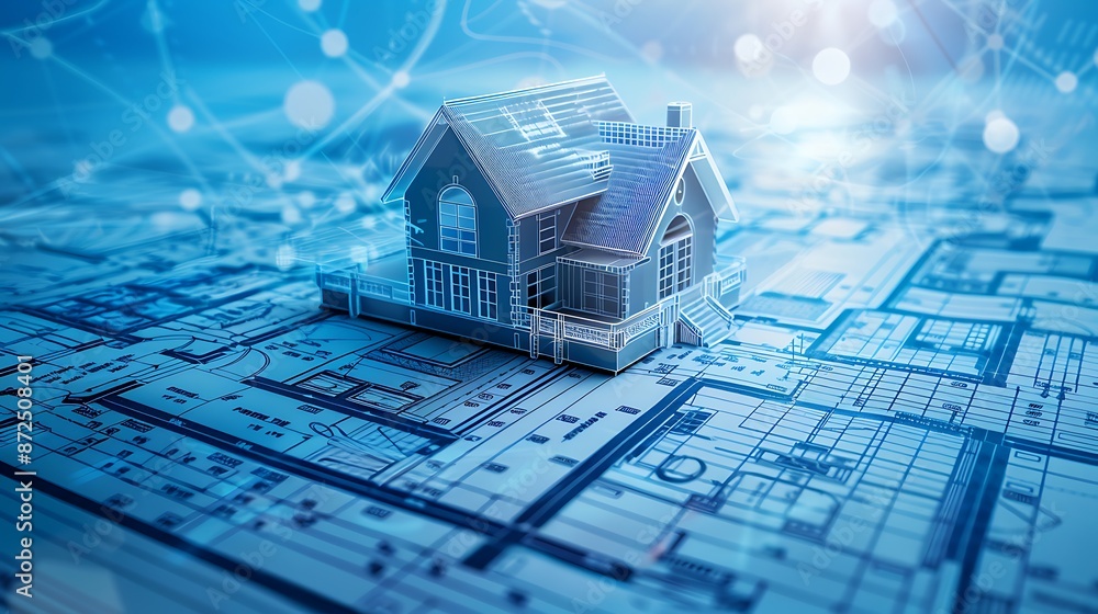 Poster high-tech construction aesthetics blueprint home model modern architectural design with innovative a