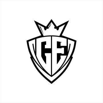 recommend clip art: CE Letter logo with sharp triangle shield shape with crown inside white outline on white background template design