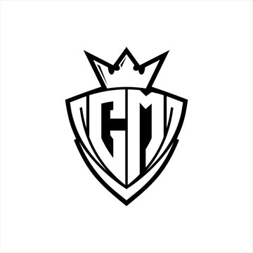 recommend clip art: CM Letter logo with sharp triangle shield shape with crown inside white outline on white background template design