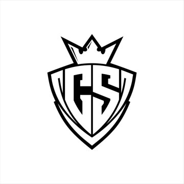 recommend clip art: CS Letter logo with sharp triangle shield shape with crown inside white outline on white background template design