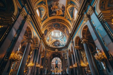 Obraz premium Interior of a Cathedral with Gold and Blue Decorations