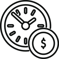 Simple line drawing of a clock overlapping with a coin showing the concept of time is money