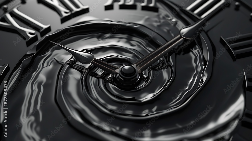 Poster a clock face made of glass, with time passing in the background. the design is minimalistic and slee