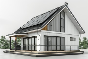 Modern Sustainable House with Solar Panels and Minimalist Design in Natural Surroundings