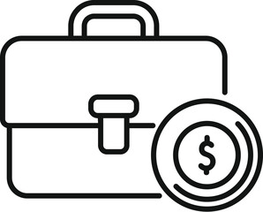 Line art icon of a business case earning money, representing a successful business or investment