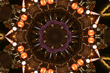 Golden Christmas Mosque Ceiling with Fractal Light Pattern