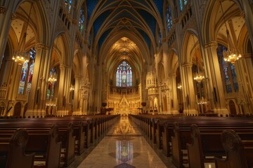 Fototapeta premium Grand Interior of a Cathedral with Stained Glass