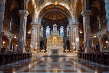 Interior of a Grand Cathedral with Ornate Decorations