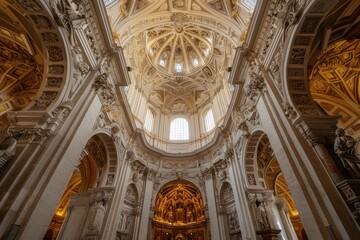 Fototapeta premium Grandiose Interior of a Cathedral with a Dome and Ornate Details