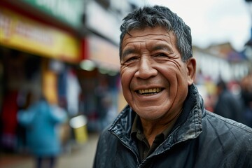 Naklejka premium Portrait of an old asian man smiling in the street.