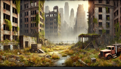 Post-apocalyptic cityscape for RPG game