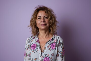 Fototapeta premium Portrait of a middle-aged woman on a purple background.