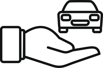 Line drawing icon of a hand holding a car, representing car insurance or purchase