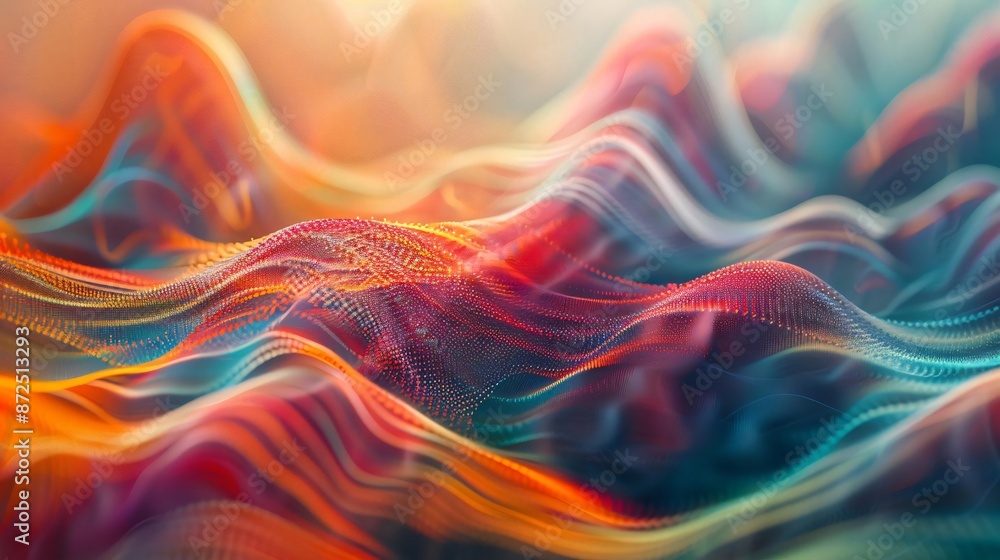 Poster abstract colorful waves in vibrant and wavy patterns, depicting a futuristic, digital and dynamic vi