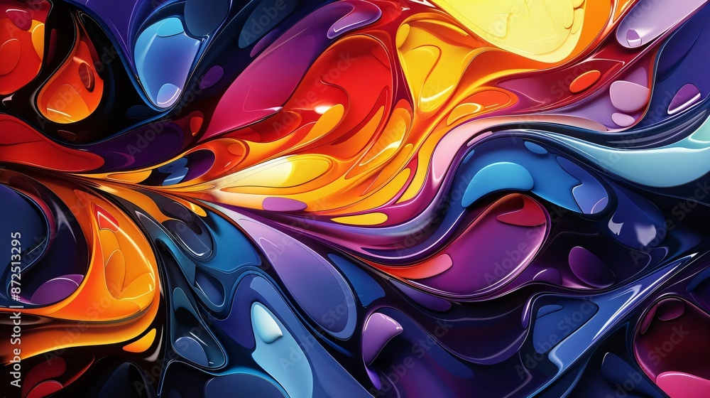 Poster vibrant abstract liquid art featuring swirls of colorful hues and dynamic fluid patterns, creating a