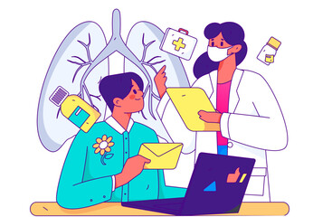 Doctor examines patient flat vector concept operation hand drawn illustration

