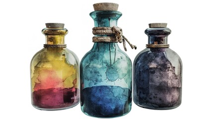 Beautiful Watercolor Empty Glass Vintage Bottle

