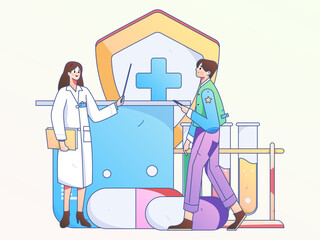 Doctor examines patient flat vector concept operation hand drawn illustration
