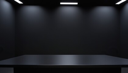 dark black studio background with light from above. leather texture backdrop for design. space for selling products