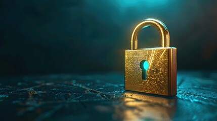 Fototapeta premium A golden lock with a keyhole is shown on a dark background. Generate AI