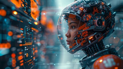 Futuristic Female Engineer in High-Tech Control Room - Generative AI