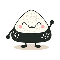 Cute Onigiri Rice Japanese Food Cartoon Character Wrapped Nori Seaweed with Smile Expression